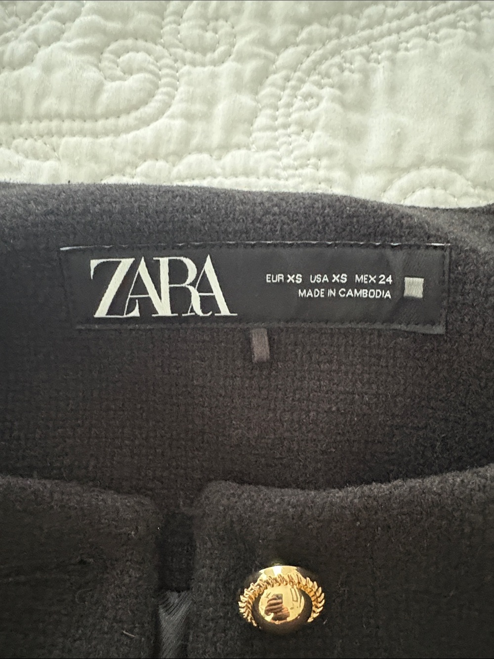 ZARA TWEED BLACK COLLARLESS COAT- size XS NWOT - Picture 3 of 4